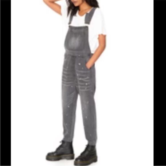 Sandrine Rose Free People denim overalls distressed painters ziggy black - Picture 4 of 16